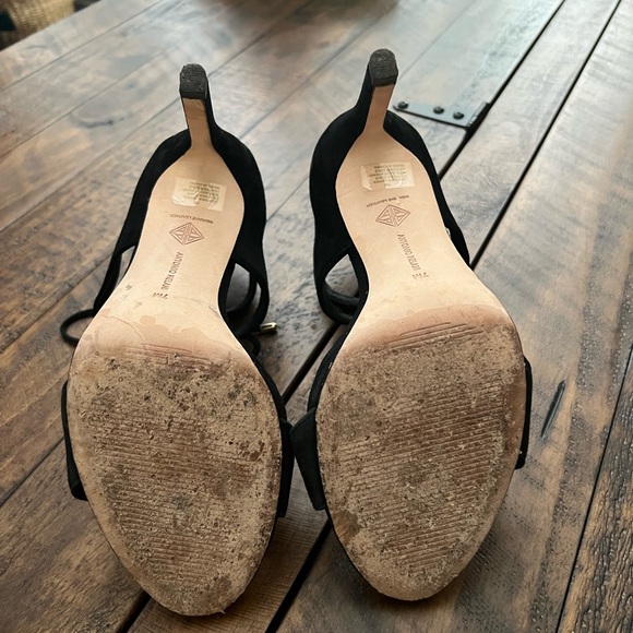 Sz 7 Antonio Melani Black Heels with Ankle Tie Sexy Minimalist Formal - Picture 3 of 4